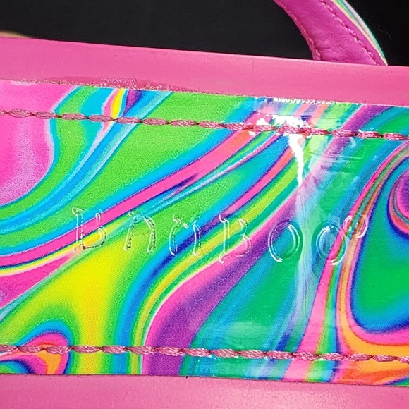 Bamboo Heels Swirl Print Open Toe Block Ankle Strap Sz 7.5 Party Shoes Used - Picture 10 of 13